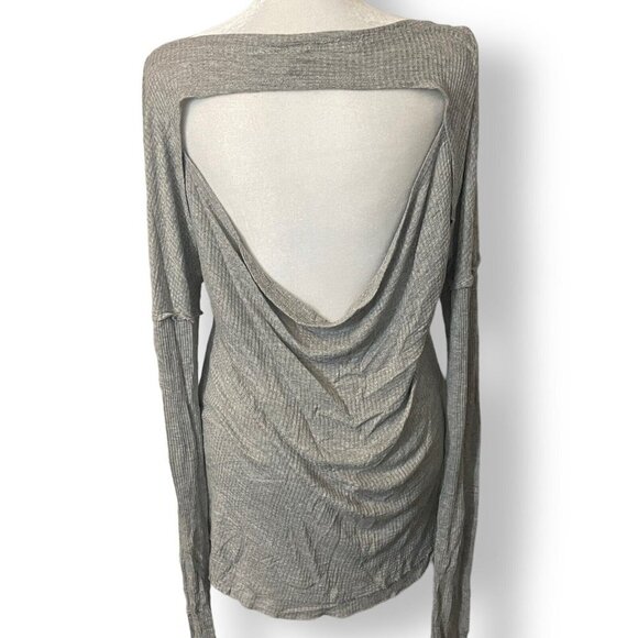 True Craft M Thermal Gray Top Long Sleeve Open Back Slouch Shoulder Long Sleeve - Picture 4 of 11